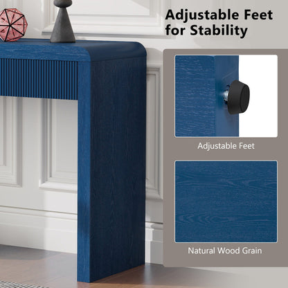 TREXM Rustic Console Table with 3 Fluted Drawers - Solid Wood Veneer Entryway Table Featuring Natural Wood Grain for Living Room, Hallway (Navy) - 1st Choice Furniture Direct