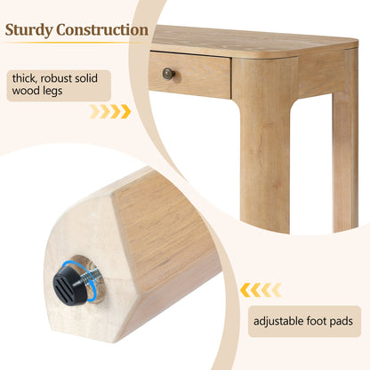TREXM Rustic Console Table with Curved Corners for Safety, Entryway Table with 3 Concealed Drawers, Sturdy Sofa Table with Thick Legs for Hallway & Living Room (Light Oak) - 1st Choice Furniture Direct