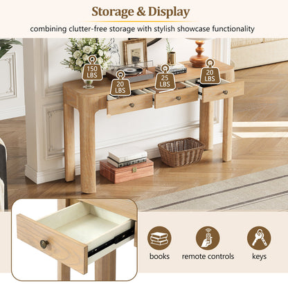 TREXM Rustic Console Table with Curved Corners for Safety, Entryway Table with 3 Concealed Drawers, Sturdy Sofa Table with Thick Legs for Hallway & Living Room (Light Oak) - 1st Choice Furniture Direct