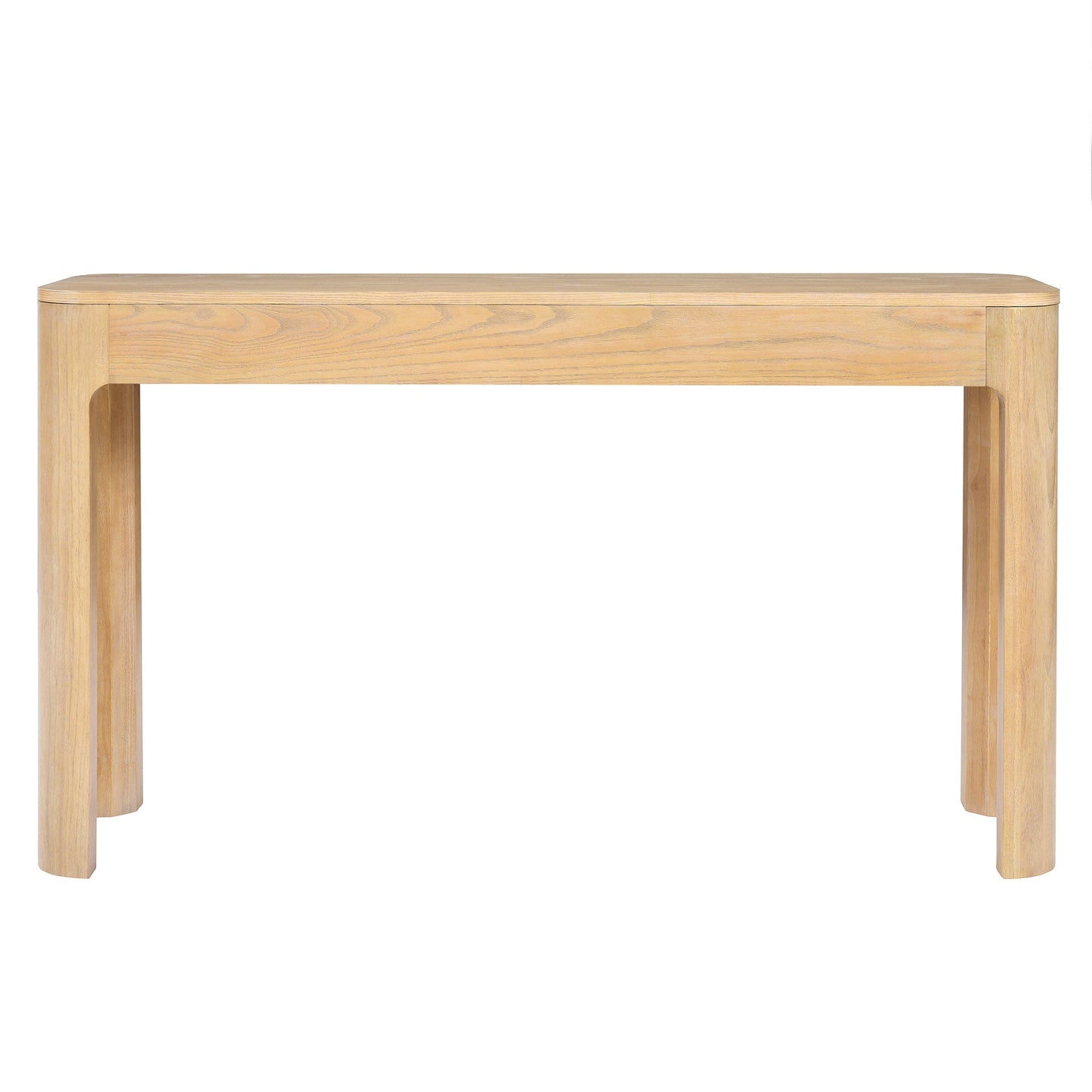 TREXM Rustic Console Table with Curved Corners for Safety, Entryway Table with 3 Concealed Drawers, Sturdy Sofa Table with Thick Legs for Hallway & Living Room (Light Oak) - 1st Choice Furniture Direct