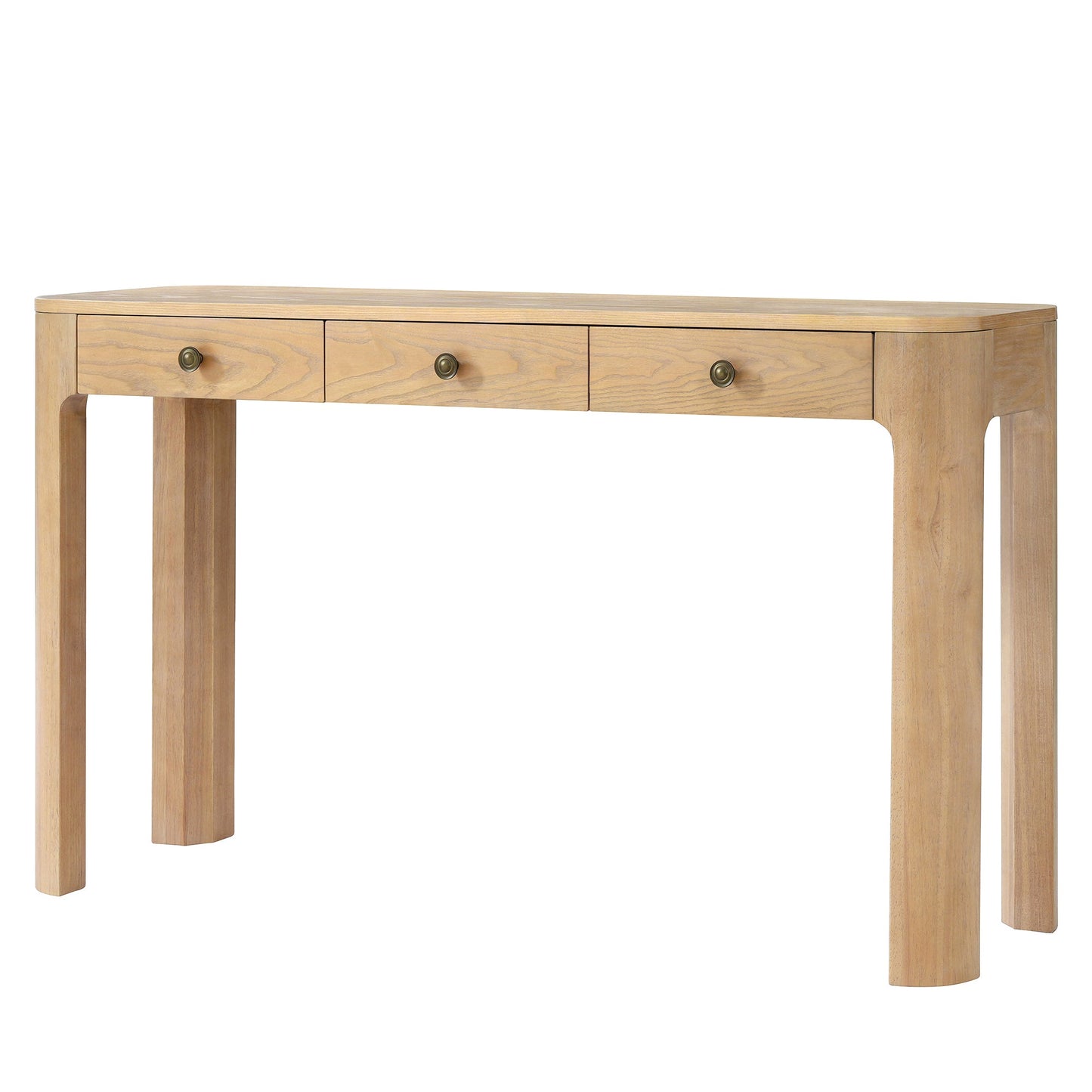 TREXM Rustic Console Table with Curved Corners for Safety, Entryway Table with 3 Concealed Drawers, Sturdy Sofa Table with Thick Legs for Hallway & Living Room (Light Oak) - 1st Choice Furniture Direct