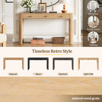 TREXM Rustic Console Table with Curved Corners for Safety, Entryway Table with 3 Concealed Drawers, Sturdy Sofa Table with Thick Legs for Hallway & Living Room (Light Oak) - 1st Choice Furniture Direct