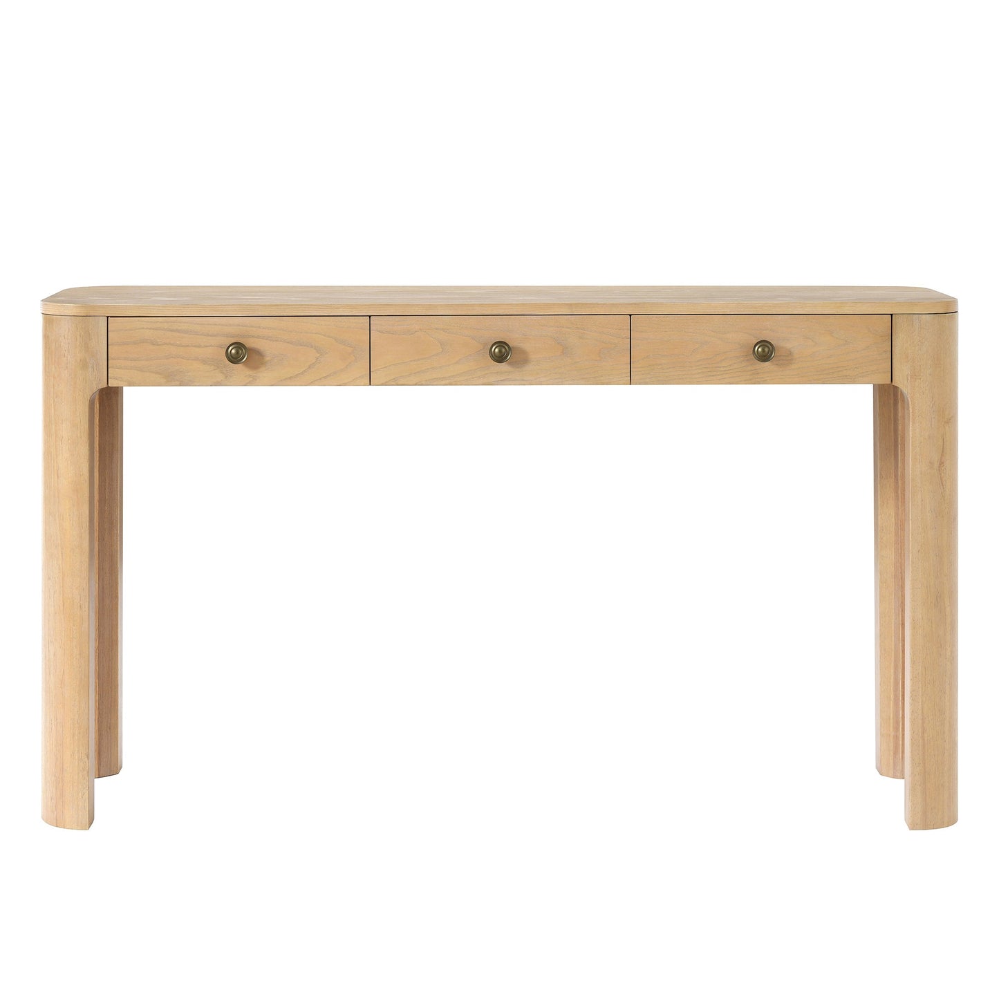 TREXM Rustic Console Table with Curved Corners for Safety, Entryway Table with 3 Concealed Drawers, Sturdy Sofa Table with Thick Legs for Hallway & Living Room (Light Oak) - 1st Choice Furniture Direct