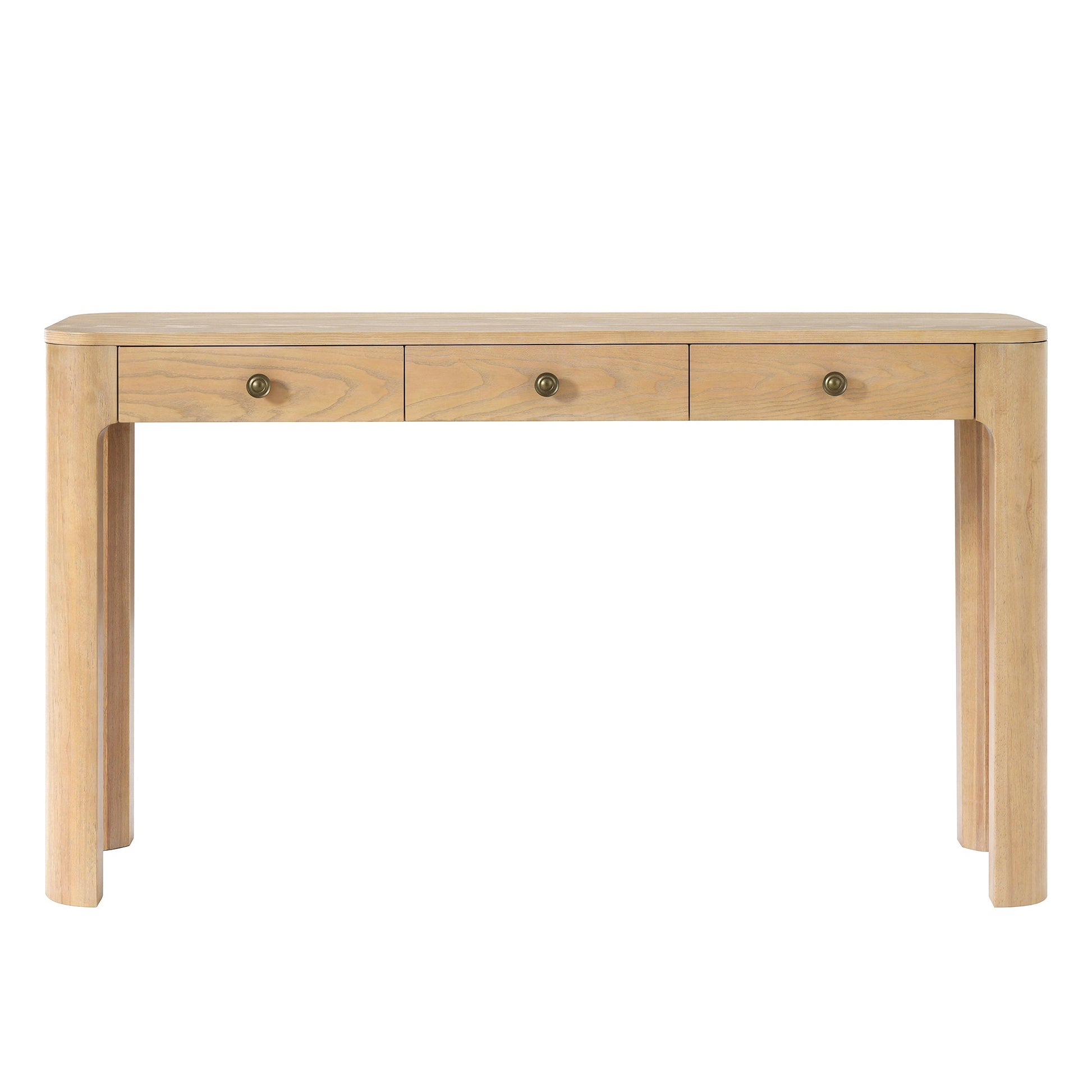TREXM Rustic Console Table with Curved Corners for Safety, Entryway Table with 3 Concealed Drawers, Sturdy Sofa Table with Thick Legs for Hallway & Living Room (Light Oak) - 1st Choice Furniture Direct