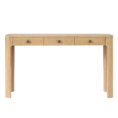 TREXM Rustic Console Table with Curved Corners for Safety, Entryway Table with 3 Concealed Drawers, Sturdy Sofa Table with Thick Legs for Hallway & Living Room (Light Oak) - 1st Choice Furniture Direct