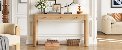 TREXM Rustic Console Table with Curved Corners for Safety, Entryway Table with 3 Concealed Drawers, Sturdy Sofa Table with Thick Legs for Hallway & Living Room (Light Oak) - 1st Choice Furniture Direct