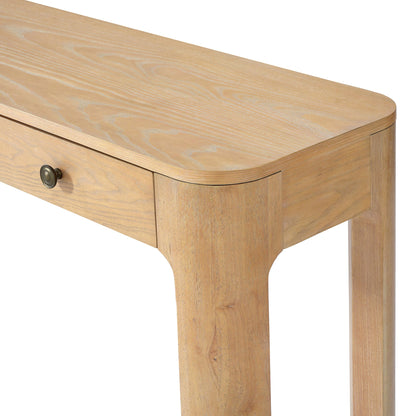 TREXM Rustic Console Table with Curved Corners for Safety, Entryway Table with 3 Concealed Drawers, Sturdy Sofa Table with Thick Legs for Hallway & Living Room (Light Oak) - 1st Choice Furniture Direct