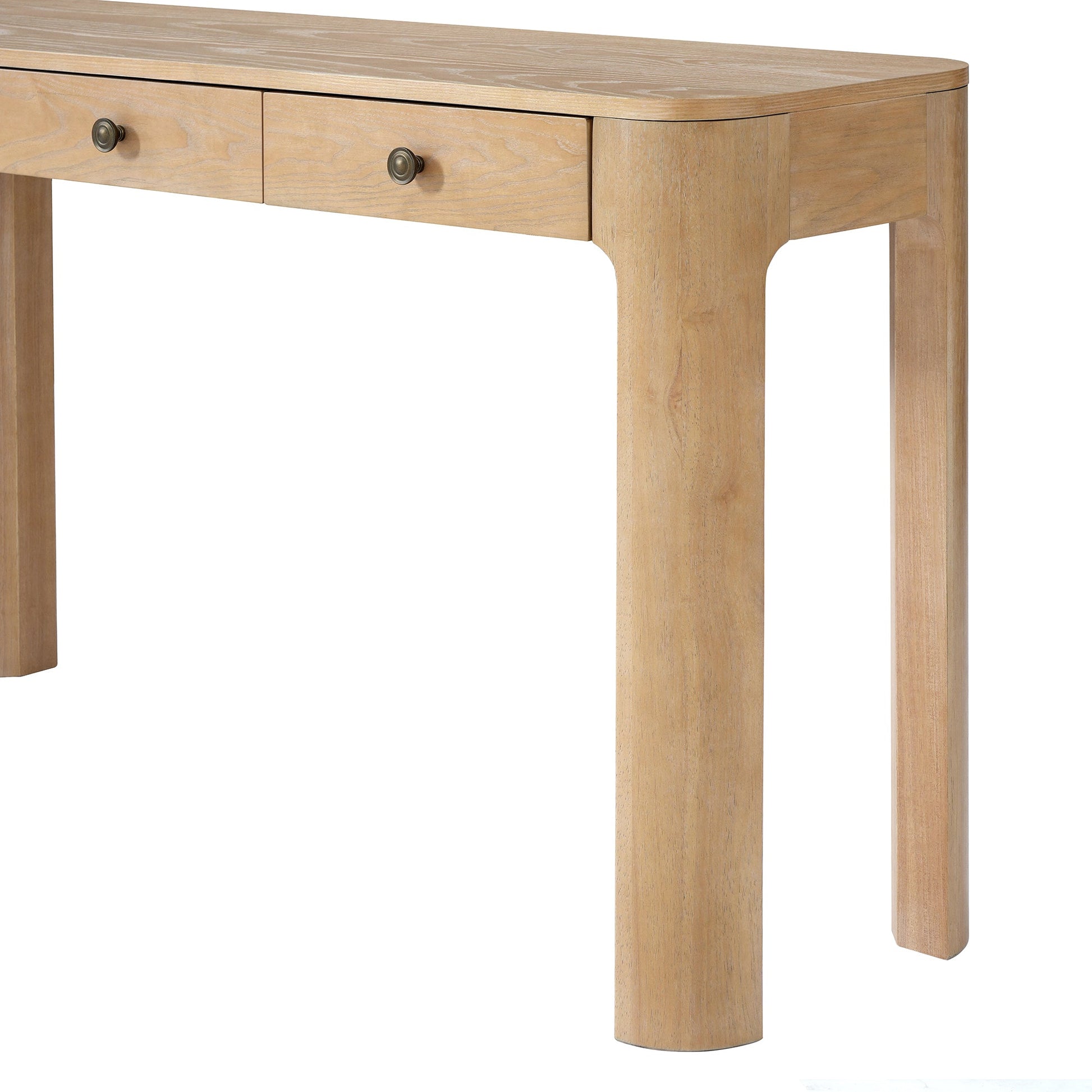 TREXM Rustic Console Table with Curved Corners for Safety, Entryway Table with 3 Concealed Drawers, Sturdy Sofa Table with Thick Legs for Hallway & Living Room (Light Oak) - 1st Choice Furniture Direct