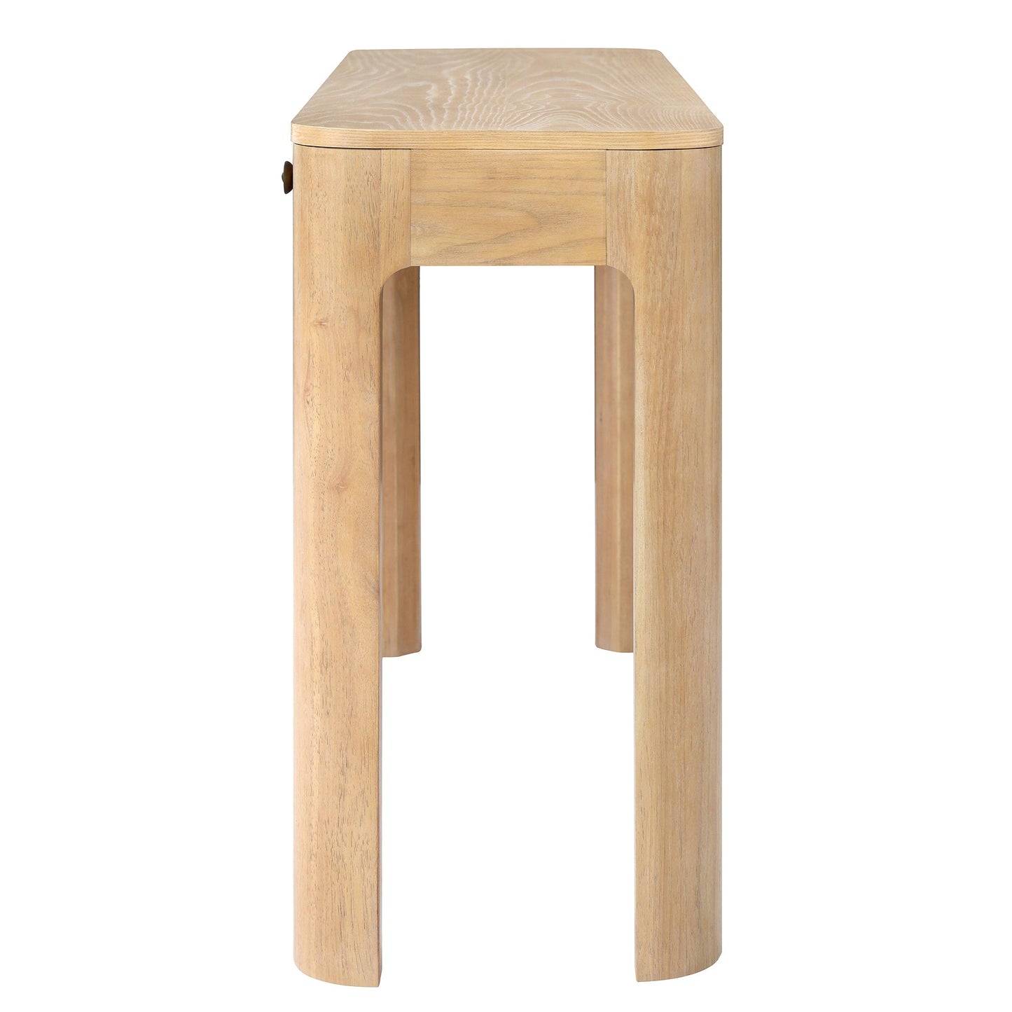 TREXM Rustic Console Table with Curved Corners for Safety, Entryway Table with 3 Concealed Drawers, Sturdy Sofa Table with Thick Legs for Hallway & Living Room (Light Oak) - 1st Choice Furniture Direct