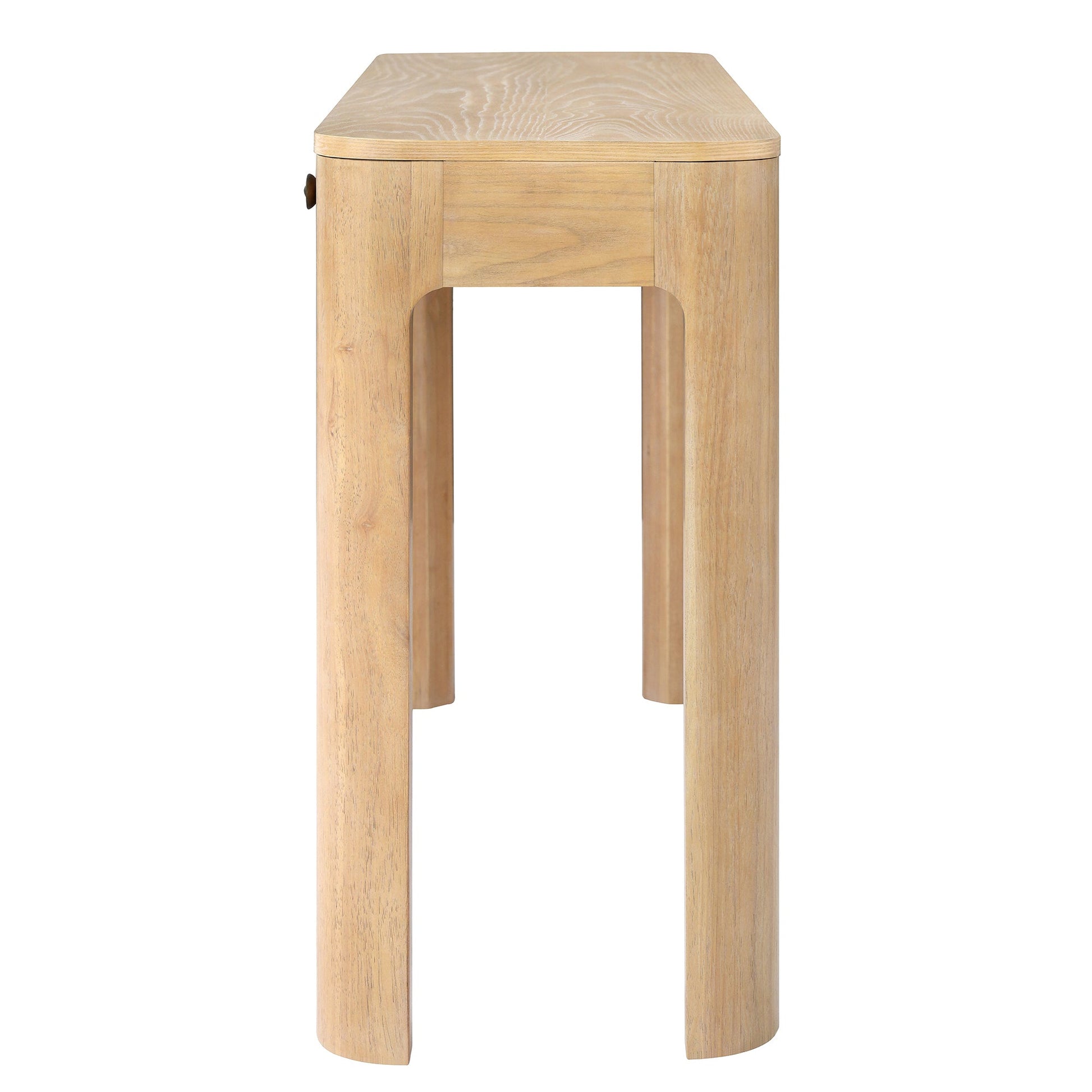 TREXM Rustic Console Table with Curved Corners for Safety, Entryway Table with 3 Concealed Drawers, Sturdy Sofa Table with Thick Legs for Hallway & Living Room (Light Oak) - 1st Choice Furniture Direct