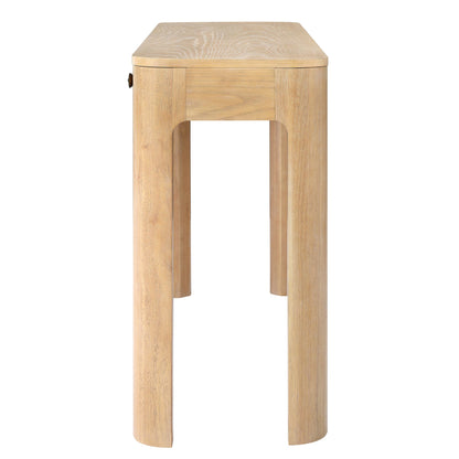 TREXM Rustic Console Table with Curved Corners for Safety, Entryway Table with 3 Concealed Drawers, Sturdy Sofa Table with Thick Legs for Hallway & Living Room (Light Oak) - 1st Choice Furniture Direct