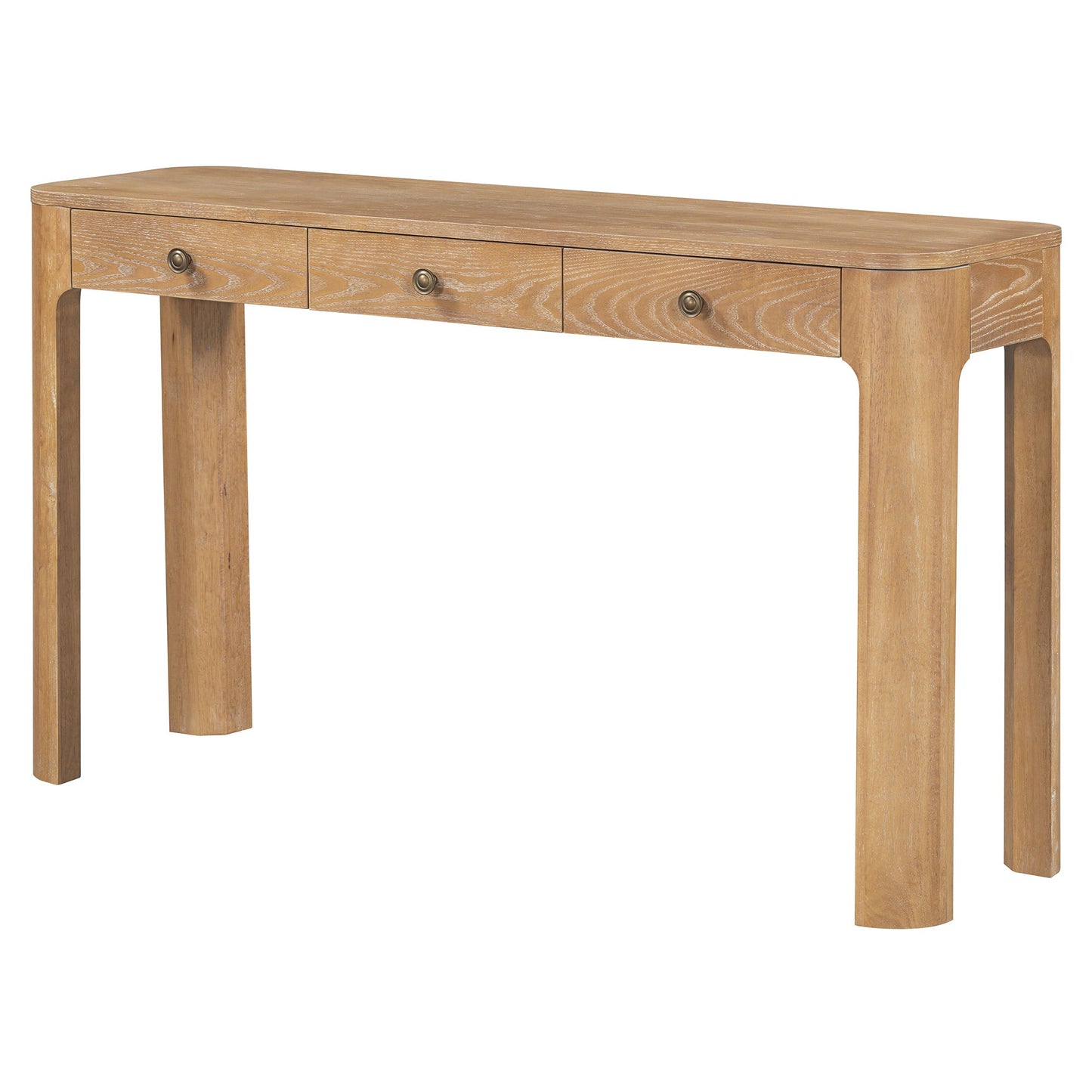 TREXM Rustic Console Table with Curved Corners for Safety, Entryway Table with 3 Concealed Drawers, Sturdy Sofa Table with Thick Legs for Hallway & Living Room (Natural) - 1st Choice Furniture Direct