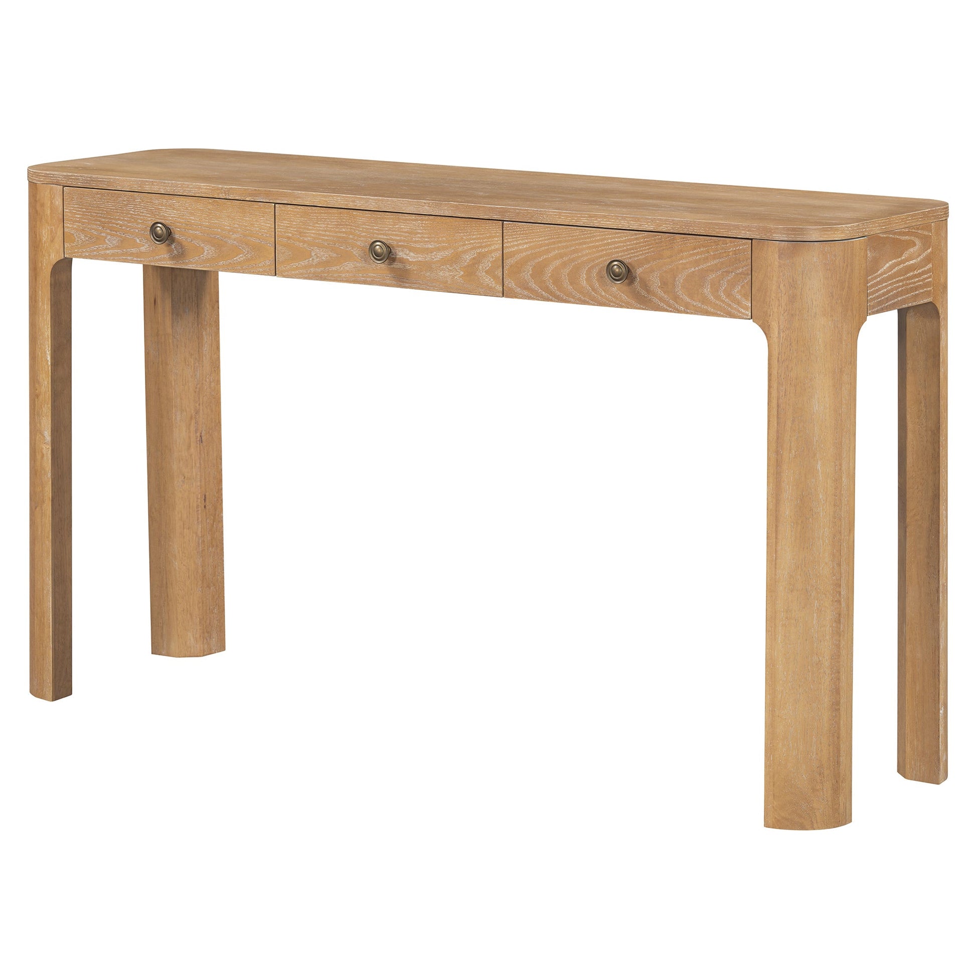 TREXM Rustic Console Table with Curved Corners for Safety, Entryway Table with 3 Concealed Drawers, Sturdy Sofa Table with Thick Legs for Hallway & Living Room (Natural) - 1st Choice Furniture Direct