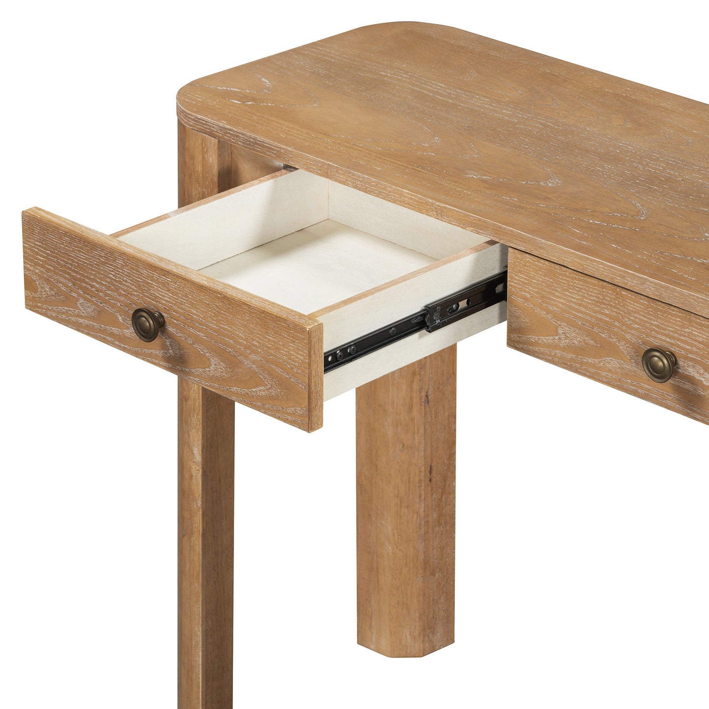 TREXM Rustic Console Table with Curved Corners for Safety, Entryway Table with 3 Concealed Drawers, Sturdy Sofa Table with Thick Legs for Hallway & Living Room (Natural) - 1st Choice Furniture Direct