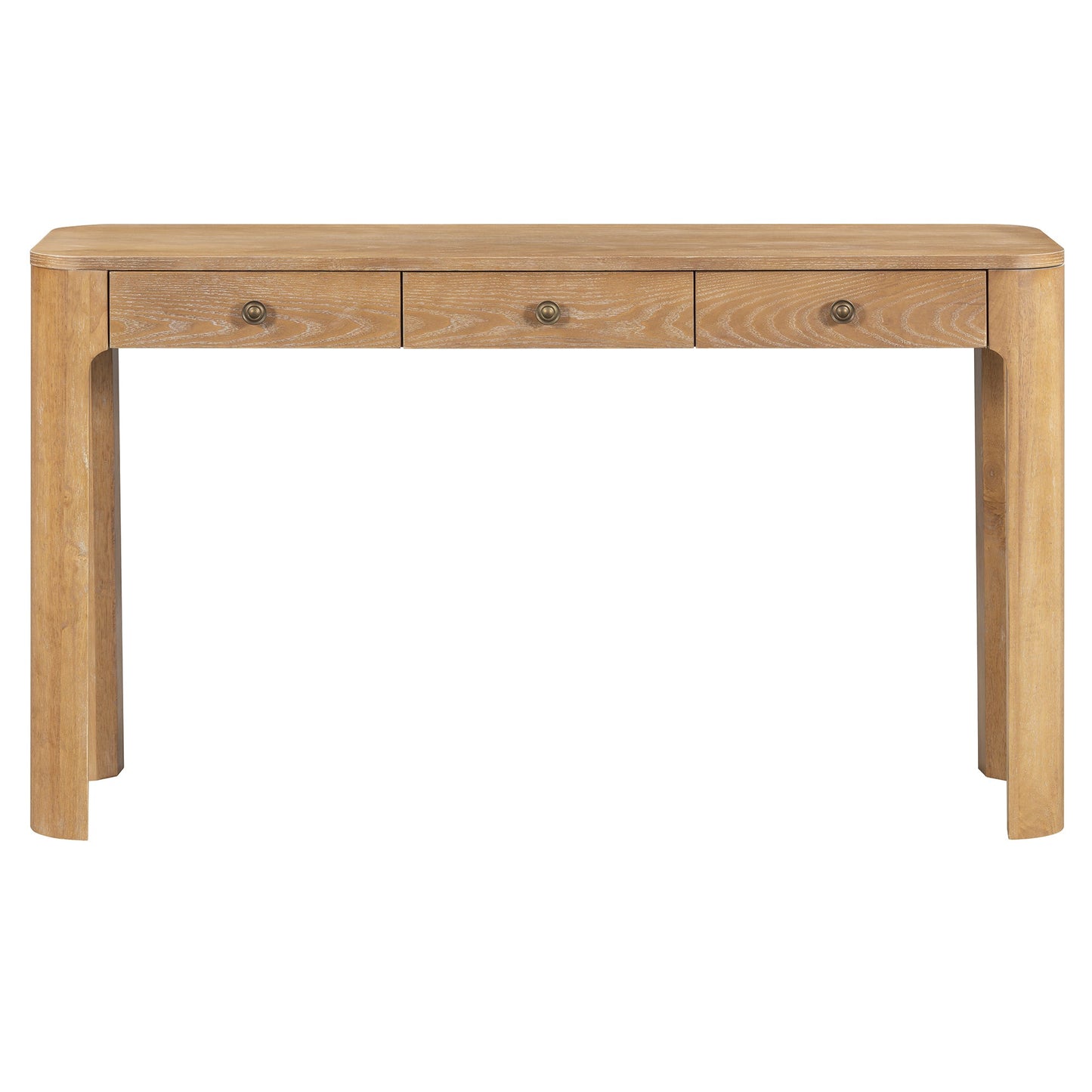 TREXM Rustic Console Table with Curved Corners for Safety, Entryway Table with 3 Concealed Drawers, Sturdy Sofa Table with Thick Legs for Hallway & Living Room (Natural) - 1st Choice Furniture Direct