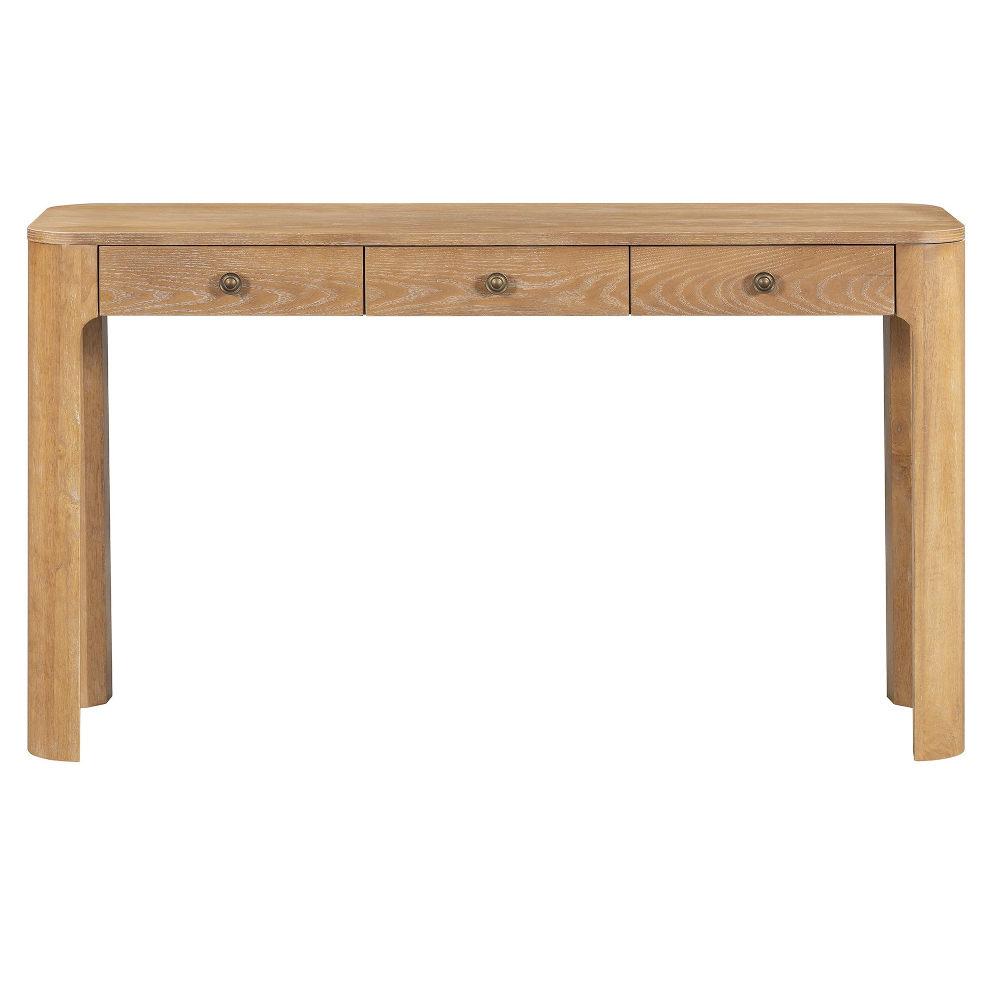 TREXM Rustic Console Table with Curved Corners for Safety, Entryway Table with 3 Concealed Drawers, Sturdy Sofa Table with Thick Legs for Hallway & Living Room (Natural) - 1st Choice Furniture Direct
