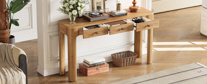 TREXM Rustic Console Table with Curved Corners for Safety, Entryway Table with 3 Concealed Drawers, Sturdy Sofa Table with Thick Legs for Hallway & Living Room (Natural) - 1st Choice Furniture Direct