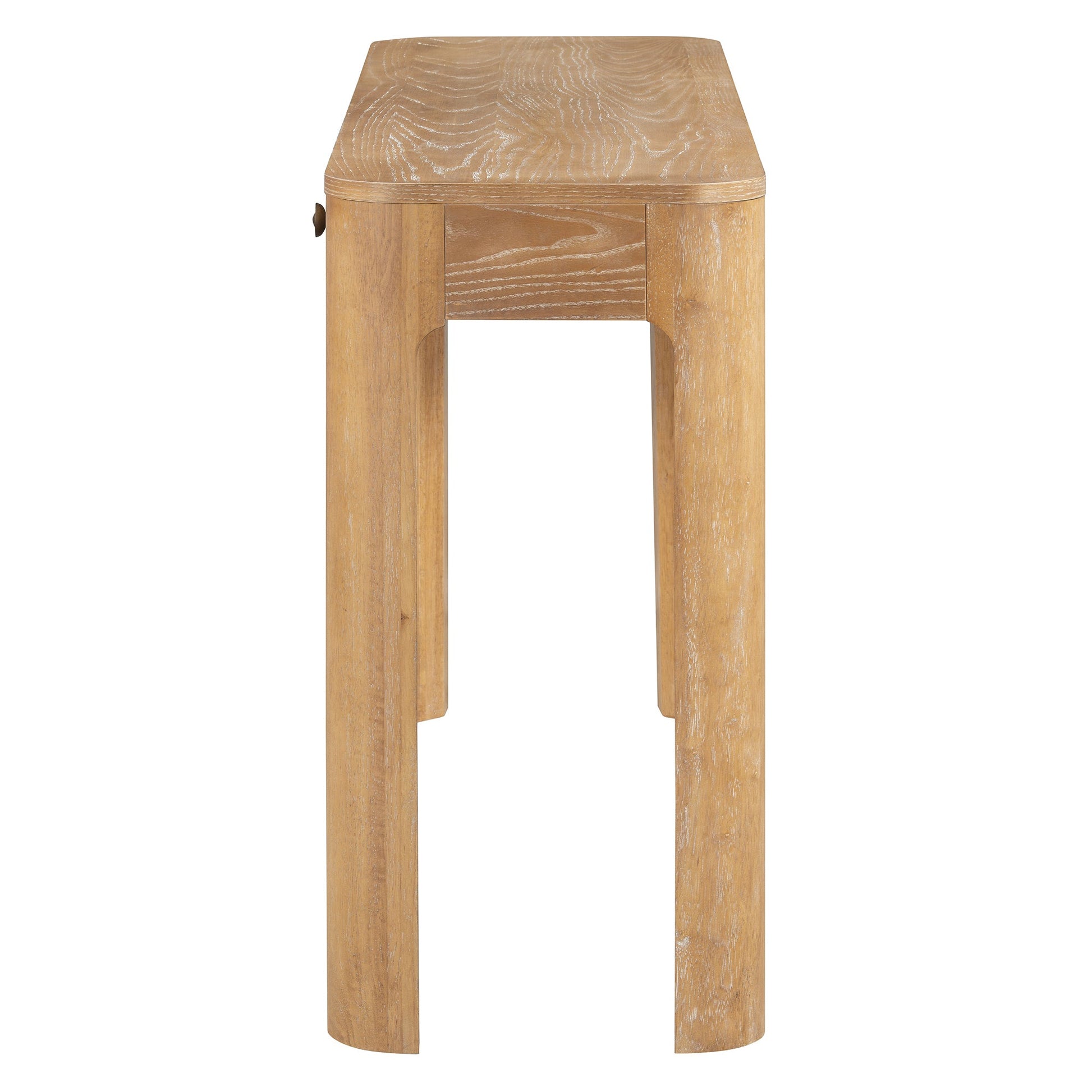 TREXM Rustic Console Table with Curved Corners for Safety, Entryway Table with 3 Concealed Drawers, Sturdy Sofa Table with Thick Legs for Hallway & Living Room (Natural) - 1st Choice Furniture Direct