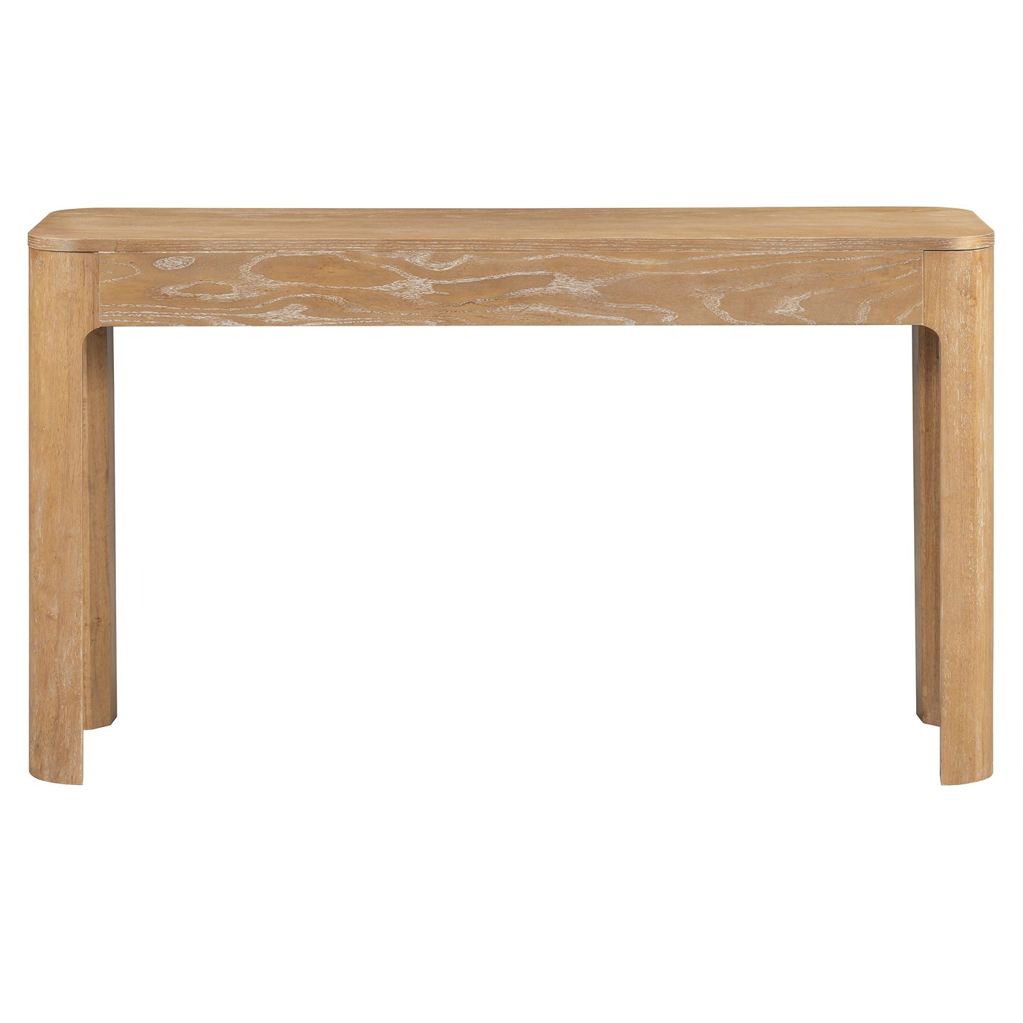 TREXM Rustic Console Table with Curved Corners for Safety, Entryway Table with 3 Concealed Drawers, Sturdy Sofa Table with Thick Legs for Hallway & Living Room (Natural) - 1st Choice Furniture Direct