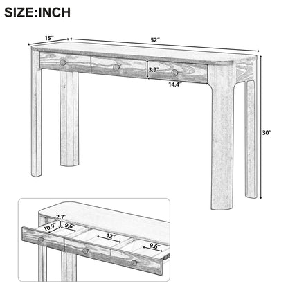 TREXM Rustic Console Table with Curved Corners for Safety, Entryway Table with 3 Concealed Drawers, Sturdy Sofa Table with Thick Legs for Hallway & Living Room (Natural) - 1st Choice Furniture Direct