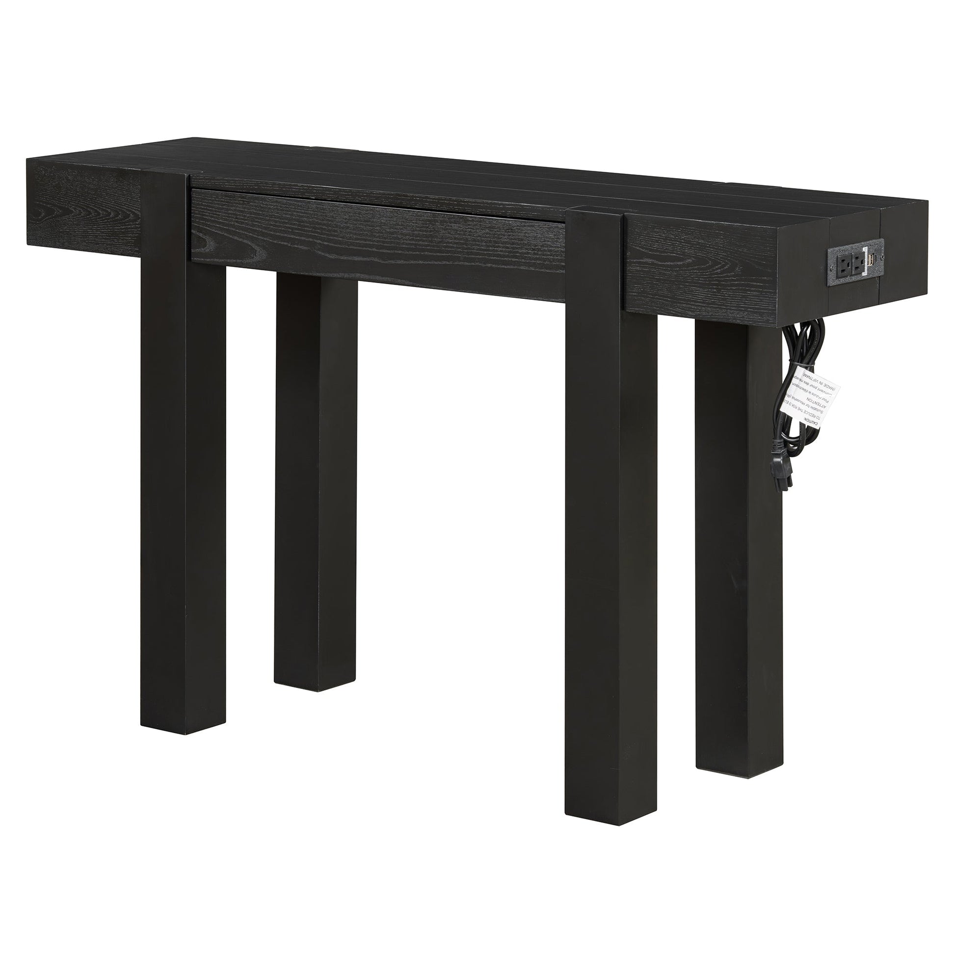TREXM Rustic Minimalist Console Table with Hidden Drawer, Side Power Outlet,Wood Entryway Table for Entryways, Living Rooms and Home Offices(Black) - 1st Choice Furniture Direct