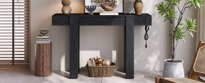 TREXM Rustic Minimalist Console Table with Hidden Drawer, Side Power Outlet,Wood Entryway Table for Entryways, Living Rooms and Home Offices(Black) - 1st Choice Furniture Direct