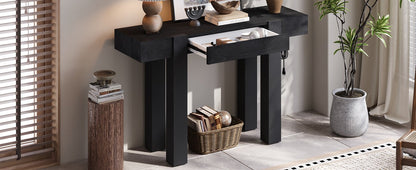 TREXM Rustic Minimalist Console Table with Hidden Drawer, Side Power Outlet,Wood Entryway Table for Entryways, Living Rooms and Home Offices(Black) - 1st Choice Furniture Direct