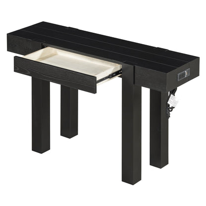 TREXM Rustic Minimalist Console Table with Hidden Drawer, Side Power Outlet,Wood Entryway Table for Entryways, Living Rooms and Home Offices(Black) - 1st Choice Furniture Direct