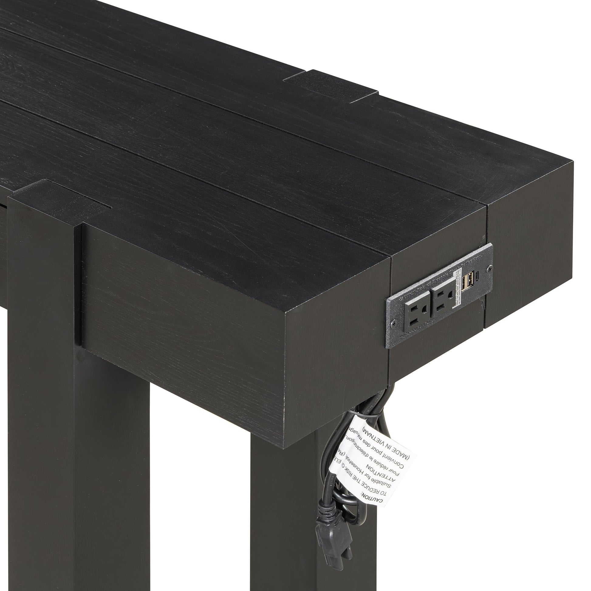 TREXM Rustic Minimalist Console Table with Hidden Drawer, Side Power Outlet,Wood Entryway Table for Entryways, Living Rooms and Home Offices(Black) - 1st Choice Furniture Direct
