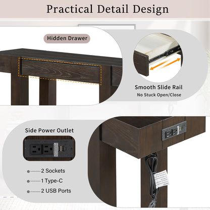 TREXM Rustic Minimalist Console Table with Hidden Drawer, Side Power Outlet,Wood Entryway Table for Entryways, Living Rooms and Home Offices(Espresso) - 1st Choice Furniture Direct