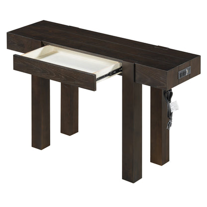 TREXM Rustic Minimalist Console Table with Hidden Drawer, Side Power Outlet,Wood Entryway Table for Entryways, Living Rooms and Home Offices(Espresso) - 1st Choice Furniture Direct