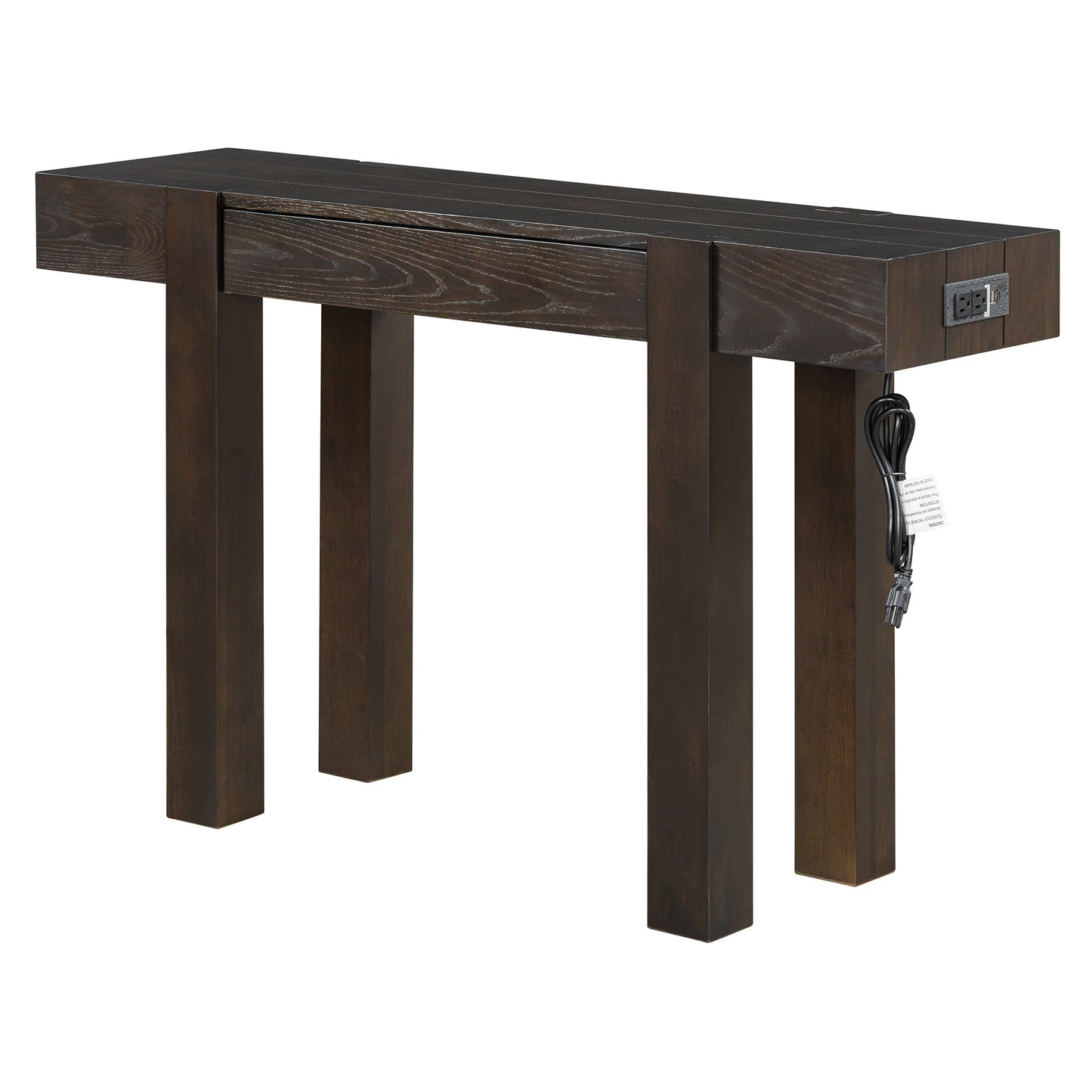 TREXM Rustic Minimalist Console Table with Hidden Drawer, Side Power Outlet,Wood Entryway Table for Entryways, Living Rooms and Home Offices(Espresso) - 1st Choice Furniture Direct