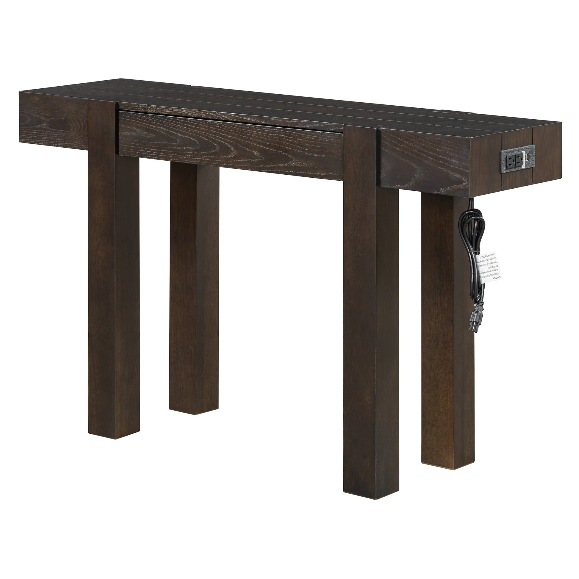 TREXM Rustic Minimalist Console Table with Hidden Drawer, Side Power Outlet,Wood Entryway Table for Entryways, Living Rooms and Home Offices(Espresso) - 1st Choice Furniture Direct