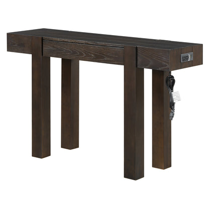 TREXM Rustic Minimalist Console Table with Hidden Drawer, Side Power Outlet,Wood Entryway Table for Entryways, Living Rooms and Home Offices(Espresso) - 1st Choice Furniture Direct
