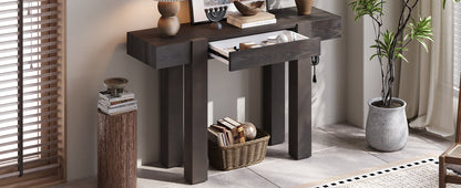TREXM Rustic Minimalist Console Table with Hidden Drawer, Side Power Outlet,Wood Entryway Table for Entryways, Living Rooms and Home Offices(Espresso) - 1st Choice Furniture Direct