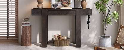 TREXM Rustic Minimalist Console Table with Hidden Drawer, Side Power Outlet,Wood Entryway Table for Entryways, Living Rooms and Home Offices(Espresso) - 1st Choice Furniture Direct