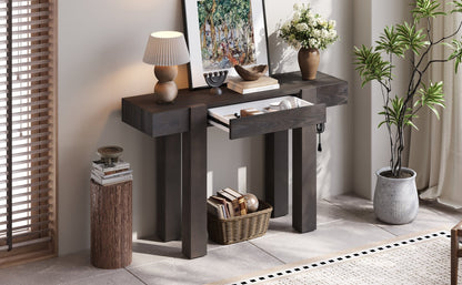 TREXM Rustic Minimalist Console Table with Hidden Drawer, Side Power Outlet,Wood Entryway Table for Entryways, Living Rooms and Home Offices(Espresso) - 1st Choice Furniture Direct