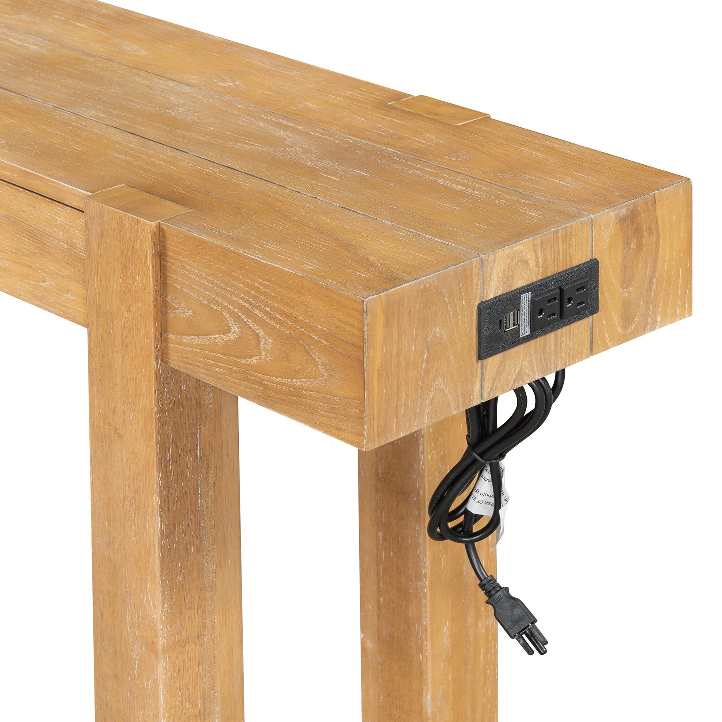 TREXM Rustic Minimalist Console Table with Hidden Drawer, Side Power Outlet,Wood Entryway Table for Entryways, Living Rooms and Home Offices(Natural) - 1st Choice Furniture Direct