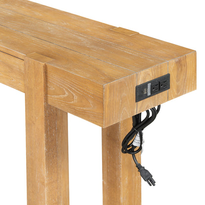TREXM Rustic Minimalist Console Table with Hidden Drawer, Side Power Outlet,Wood Entryway Table for Entryways, Living Rooms and Home Offices(Natural) - 1st Choice Furniture Direct
