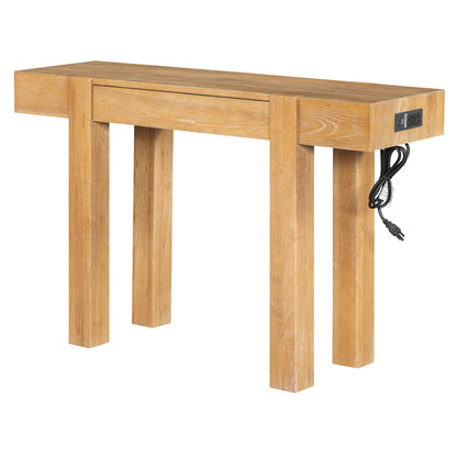 TREXM Rustic Minimalist Console Table with Hidden Drawer, Side Power Outlet,Wood Entryway Table for Entryways, Living Rooms and Home Offices(Natural) - 1st Choice Furniture Direct