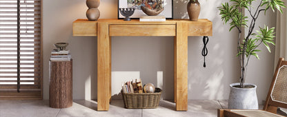 TREXM Rustic Minimalist Console Table with Hidden Drawer, Side Power Outlet,Wood Entryway Table for Entryways, Living Rooms and Home Offices(Natural) - 1st Choice Furniture Direct