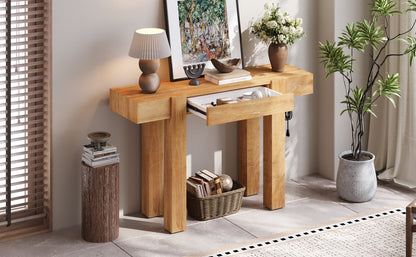 TREXM Rustic Minimalist Console Table with Hidden Drawer, Side Power Outlet,Wood Entryway Table for Entryways, Living Rooms and Home Offices(Natural) - 1st Choice Furniture Direct