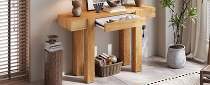 TREXM Rustic Minimalist Console Table with Hidden Drawer, Side Power Outlet,Wood Entryway Table for Entryways, Living Rooms and Home Offices(Natural) - 1st Choice Furniture Direct