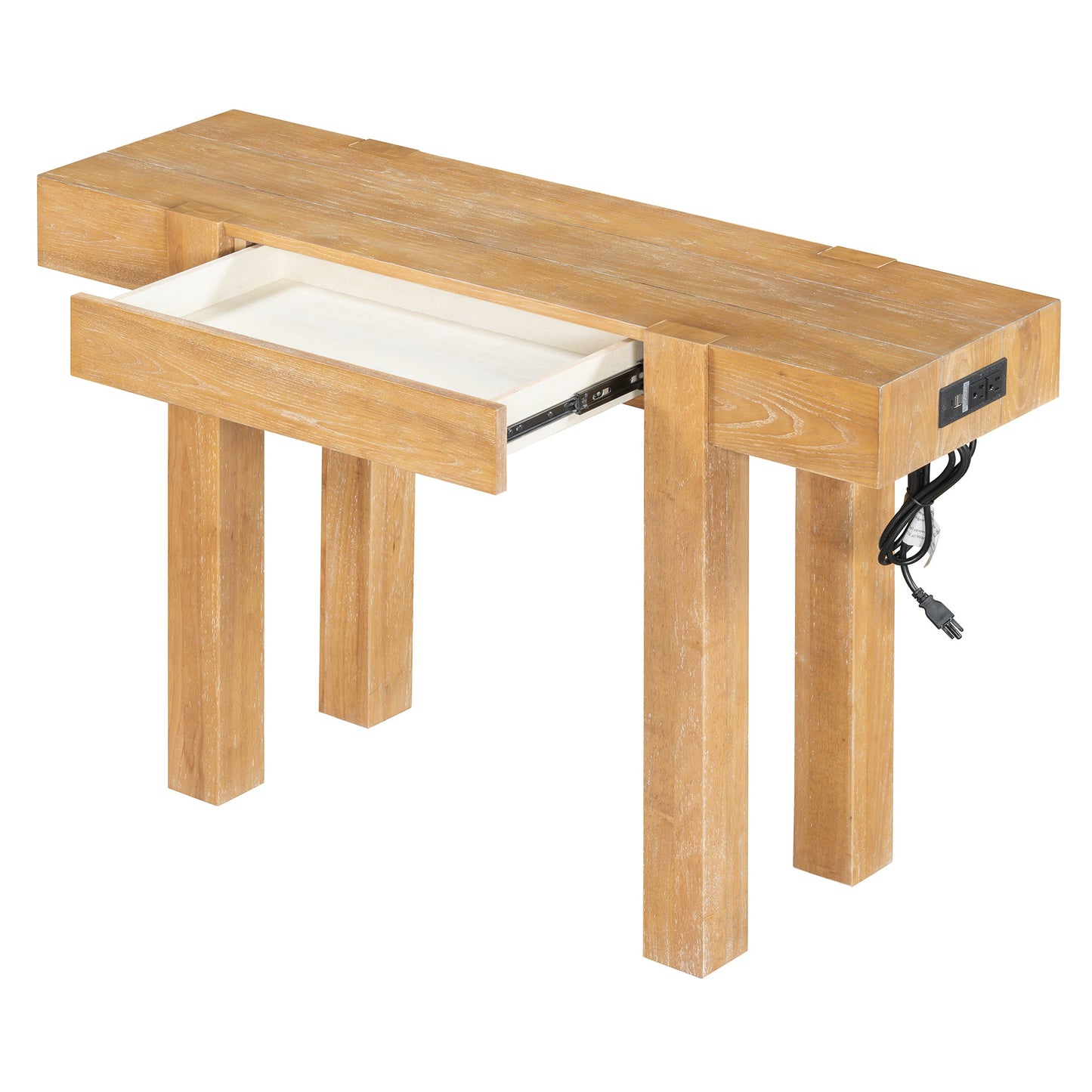 TREXM Rustic Minimalist Console Table with Hidden Drawer, Side Power Outlet,Wood Entryway Table for Entryways, Living Rooms and Home Offices(Natural) - 1st Choice Furniture Direct