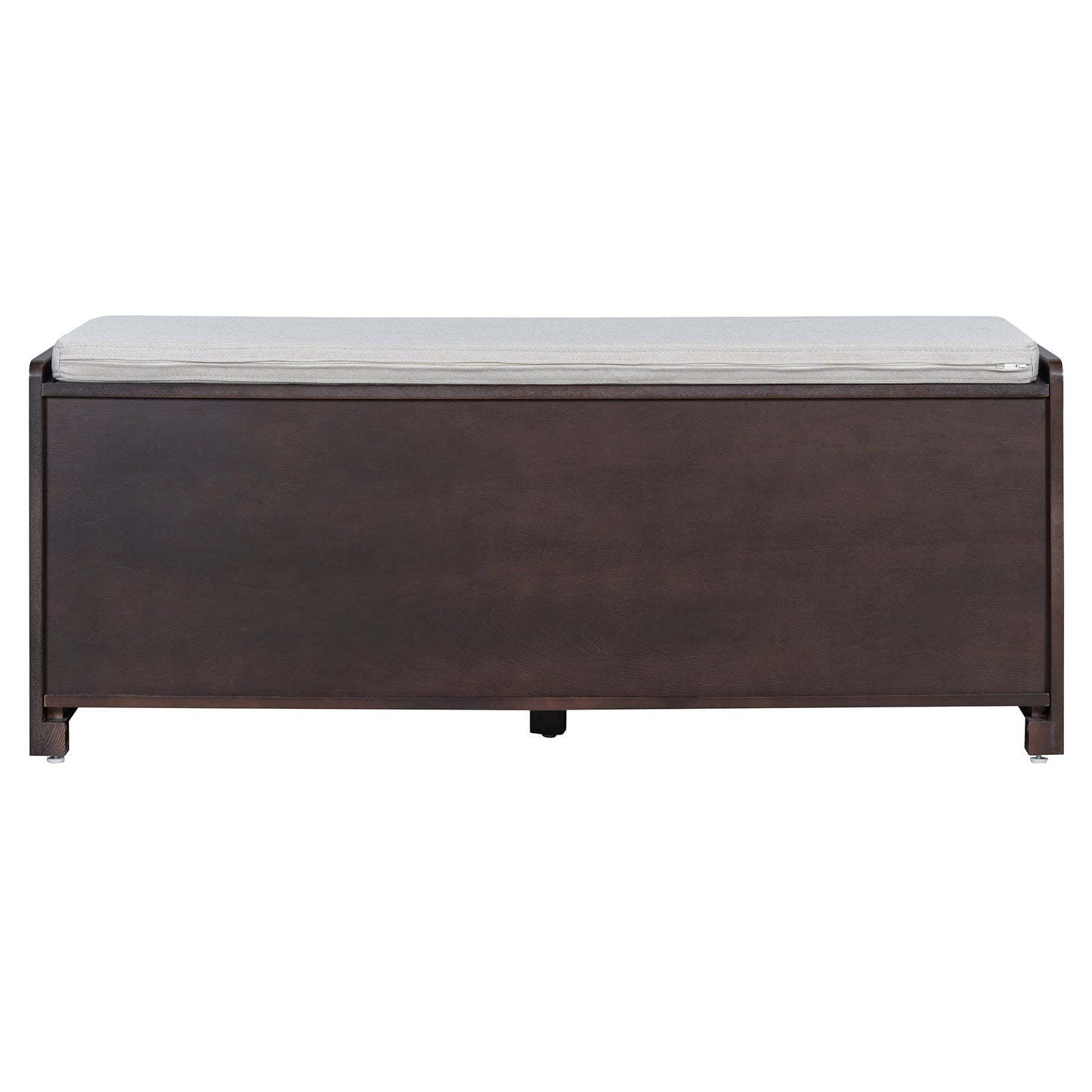 TREXM Rustic Storage Bench Multifunctional Wood Entryway Shoe Bench with Removable Cushion, Woven Rattan Doors & Adjustable Shelves for Hallway, Living Room (Espresso+Beige ) - 1st Choice Furniture Direct