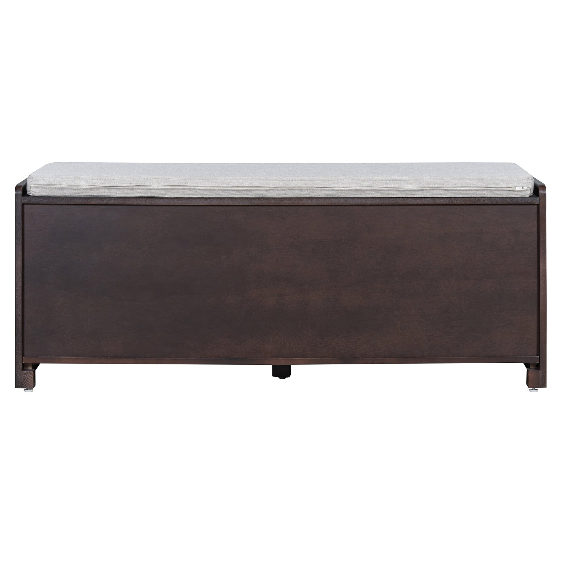 TREXM Rustic Storage Bench Multifunctional Wood Entryway Shoe Bench with Removable Cushion, Woven Rattan Doors & Adjustable Shelves for Hallway, Living Room (Espresso+Beige ) - 1st Choice Furniture Direct