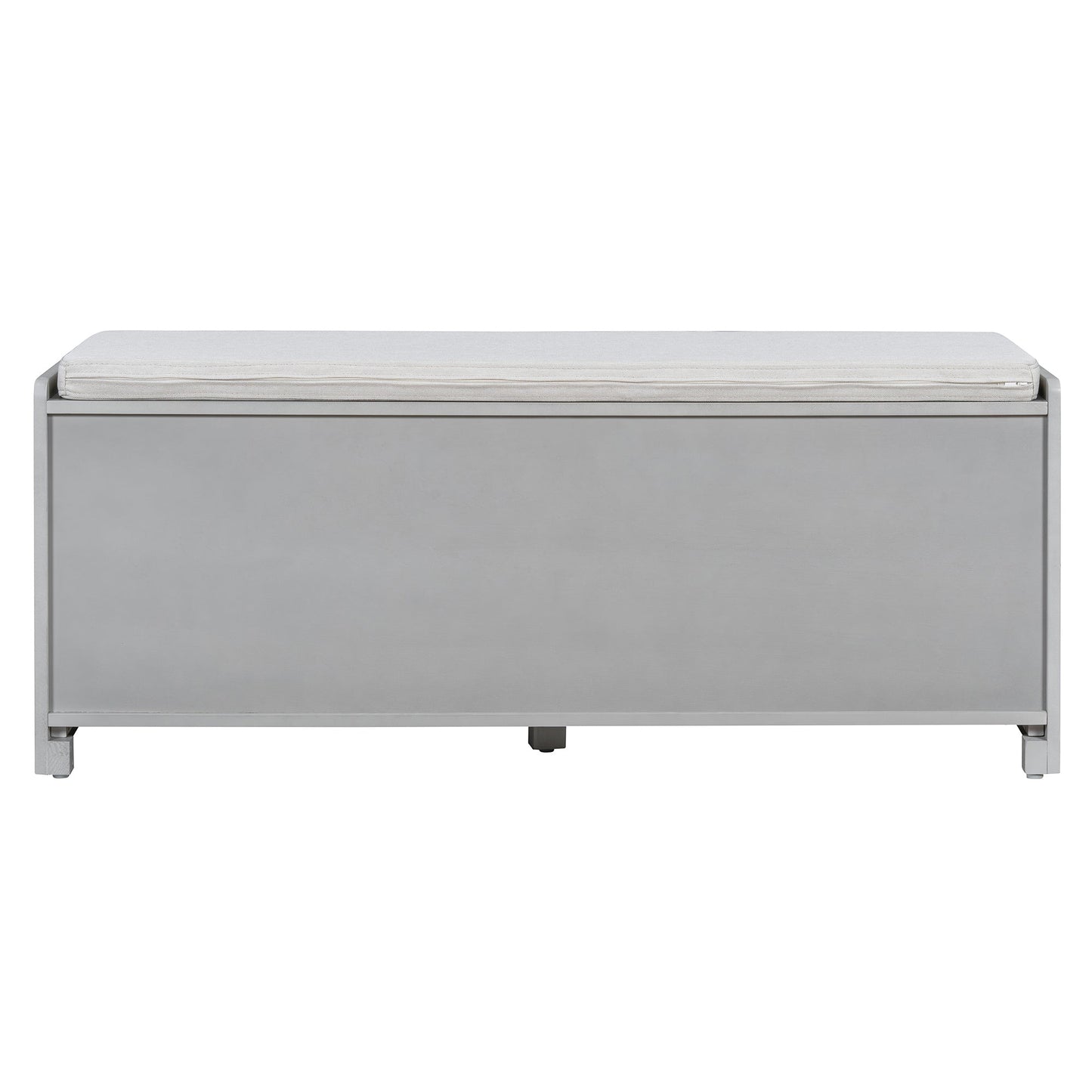 TREXM Rustic Storage Bench Multifunctional Wood Entryway Shoe Bench with Removable Cushion, Woven Rattan Doors & Adjustable Shelves for Hallway, Living Room (Gray Wash+Beige ) - 1st Choice Furniture Direct
