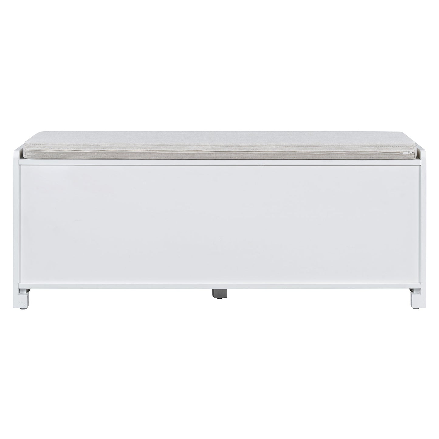 TREXM Rustic Storage Bench Multifunctional Wood Entryway Shoe Bench with Removable Cushion, Woven Rattan Doors & Adjustable Shelves for Hallway, Living Room (White+Beige ) - 1st Choice Furniture Direct