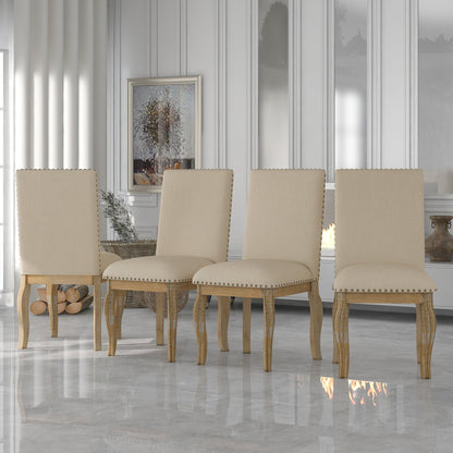TREXM Set of 4 Dining chairs Wood Upholstered Fabirc Dining Room Chairs with Nailhead (Natural Wood Wash) - 1st Choice Furniture Direct