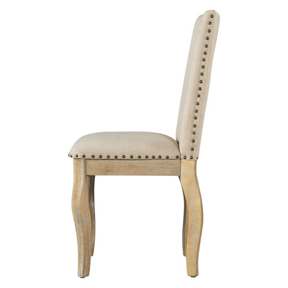 TREXM Set of 4 Dining chairs Wood Upholstered Fabirc Dining Room Chairs with Nailhead (Natural Wood Wash) - 1st Choice Furniture Direct